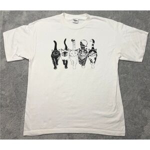 Vintage 90s Cat T Shirt Adult XL White Double Sided Single Stitch Made in USA